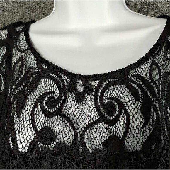 Black Lace Dress XL Knee Length Lined Witchy Goth Dark Renaissance Knee Length - Picture 3 of 13